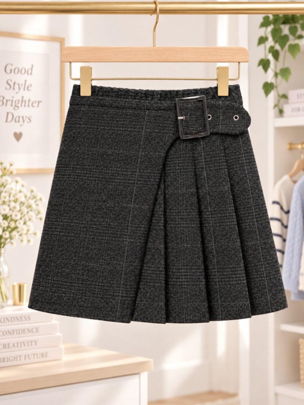 Zara Plaid Box Pleat Skirt Anthracite Grey - Size 8-9 - NWT